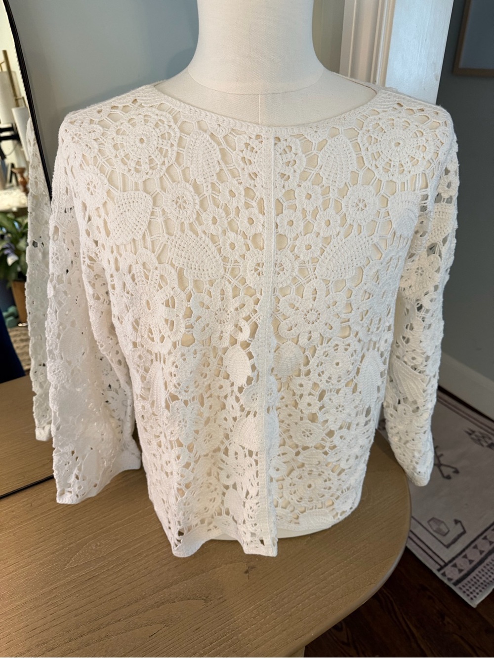Elliott Lauren White Crochet Floral Lace Blouse